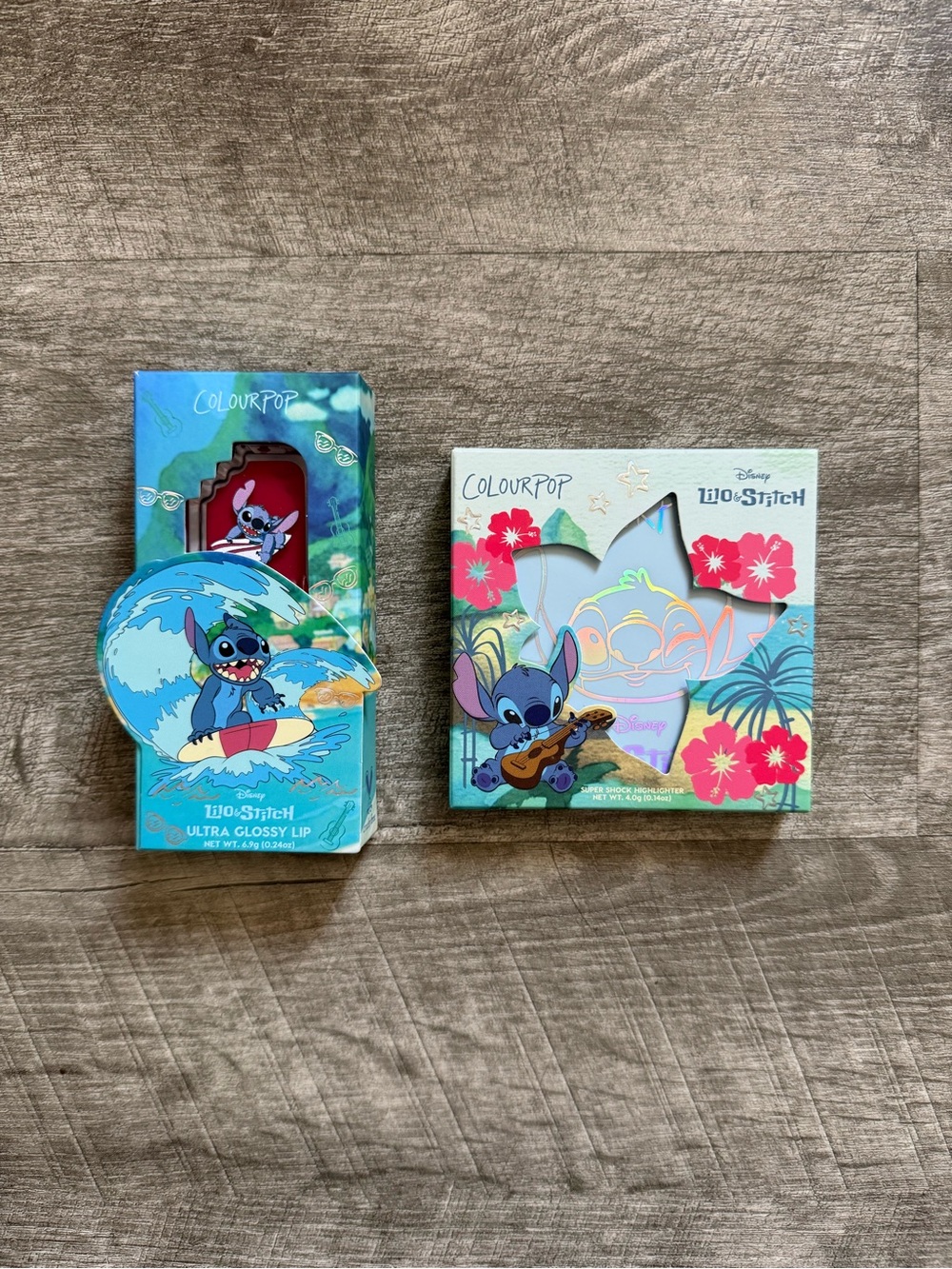 ColourPop x Disney Lilo & Stitch - Ohana Highlighter + Surfer Vibes lip gloss